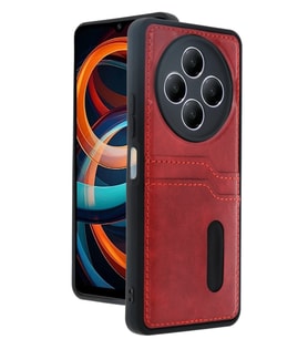 Redmi 14C Kılıf Sara Kartvizitli Deri Kılıf - Kırmızı