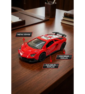 Lamborghini Aventador Oyuncak Metal Çek Bırak Spor Araba - Açılan Kapılı Kırmızı Model Araba (12 cm)