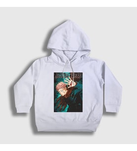 Presmono Unisex Çocuk Beyaz Anime Jujutsu Kaisen Kapüşonlu Sweatshirt 130782tt