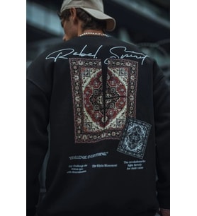 Erkek 3 iplik Pamuklu Bisiklet Yaka Baskılı SweatShirt - Siyah