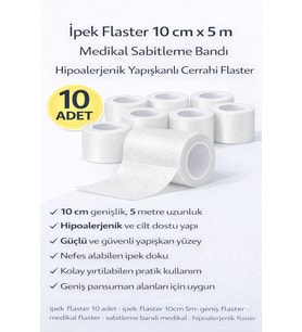 İpek Flaster 10 cm x 5 m 10 Adet Medikal Sabitleme Bandı Hipoalerjenik Yapışkanlı Cerrahi Flaster
