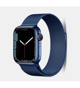 Apple Watch 7 45mm Uyumlu Kordon Hasır Metal Mıknatıslı Örgü Zore KRD-01 Kayış (Mavi)