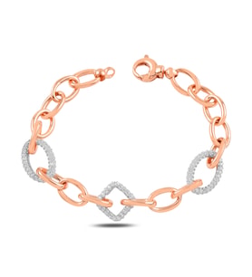 BARIŞ TAKI 925 Ayar Gümüş Rose Oval Kare Beyaz Taşlı Hallow Bileklik