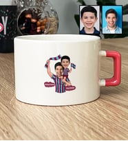 Kişiye Özel Karikatürlü Bordo Mavi Taraftar Baba Oğul Lüks Fincan Babalar Günü Hediyesi