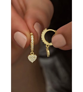 925 Ayar Gümüş Sallantılı Gold Kalp Küpe