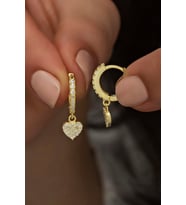 925 Ayar Gümüş Sallantılı Gold Kalp Küpe