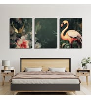 3'lü Kanvas Tablo Seti Yüksek Kaliteli Flamingo ve Çiçekler