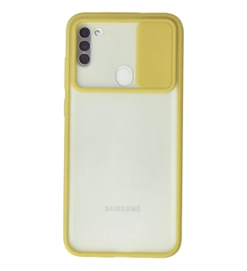 Durukar® Samsung Galaxy A11 Kılıf Palm Buzlu Kamera Sürgülü Silikon - Sarı