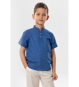 Kısa Kol Şantuklu Pamuk Bodrum Yazlık Erkek Çocuk Tshirt Saks 3050