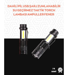 Taşınabilir Şarjlı LED Fener - 4 Modlu, 2000LM, Ayarlanabilir Odak