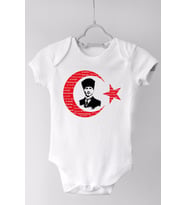Unisex Bebek Beyaz Atatürk Baskılı Çıtçıtlı Body