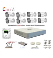 Hikvision 2mp 8 kameralı Dış ortam AHD HD-TVI ColorVu Gece Renkli Kamera Seti 500GB Disk