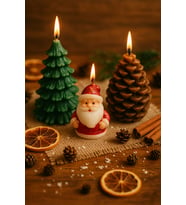 3’lü Yılbaşı Dekoratif Mum Seti – Çam Ağacı, Kozalak ve Noel Baba Şeklinde  Yeni Yıl Sofra Mumu (Karışık)