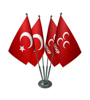 Masa Üstü MHP Bayrağı Türk Bayrağı Dörtlü Krom Direk Masa Bayrak Seti