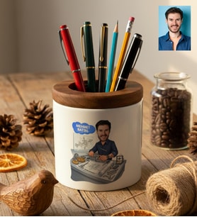 Kişiye Özel Karikatürlü Makine Mühendisi Kalemlik Seramik Mühendisler Günü Hediyesi