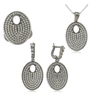 Gümüş Beyaz Taşlı Oval Bayan Set (Standart)