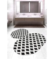 Dijital Baskılı Kaymaz Taban Yıkanabilir Oval 2'li Klozet Takımı Banyo Paspası NOKZ-HS-174 (Siyah)
