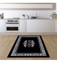 Kitchen Yazılı Halı Dijital Baskı Yıkanabilir Kaymaz Taban Leke Tutmaz Mutfak Halısı ve Yolluk (Siyah)