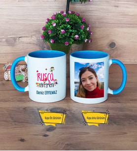 Rusça Öğretmeni Kupa Bardak Mavi Fotoğraflı Öğretmenler Günü Hediyesi