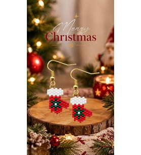 Miyuki Boncuk El Yapımı Eldiven Küpe Yılbaşı Christmas Noel