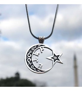 925 Ayar Gümüş Ayyıldız Model İçi Göktürkçe Türk Yazılı Erkek Kolye