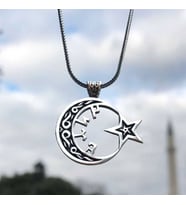 925 Ayar Gümüş Ayyıldız Model İçi Göktürkçe Türk Yazılı Erkek Kolye