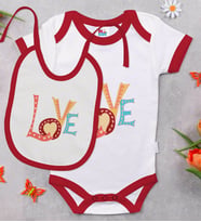 BK Kids Love Tasarımlı Kırmızı Bebek Body Zıbın ve Mama Önlüğü Hediye Seti-1