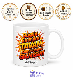 Enerji Patlaması Yazılı Komik Kupa Bardak Esprili Hediye Özel Tasarım Mug