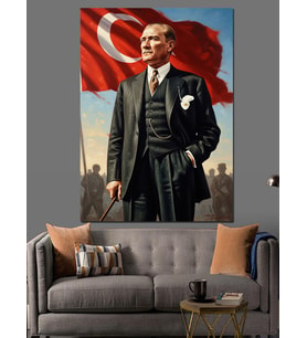 Mustafa Kemal Atatürk Ve Bayrak Dekoratif Kanvas - Mdf Ahşap Tablo
