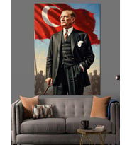 Mustafa Kemal Atatürk Ve Bayrak Dekoratif Kanvas - Mdf Ahşap Tablo
