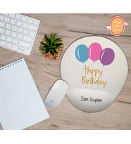 Kişiye Özel Balon Temalı Doğum Günün Kutlu Olsun Yazılı Mouse Pad Bilek Destekli