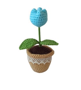 Örgü Tekli Turkuaz Lale Amigurumi Organik Oyuncak