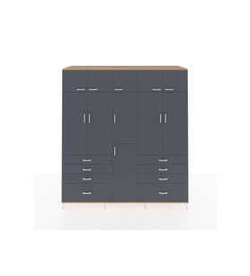 Kronos Dolap 8 Raflı 8 Çekmeceli 3 Askılı 220x59x243 Çam-Antrasit/Antrasit
