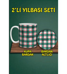Yılbaşı Temalı Kupa ve Bardak Altlığı Seti