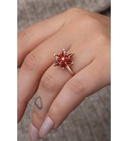 925 Ayar Gümüş Ayarlanabilir Rose Kaplama Kırmızı Lotus Çiçeği Yüzük