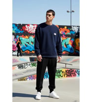Erkek Bisiklet Yaka Düşük Kol Oversize Slogan Desenli Sweatshirt Fonksiyonel Dayanıklı Şık