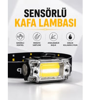 Sensör Kontrollü Şarjlı Beyaz LED Kafa Lambası ve El Feneri