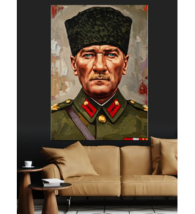 Üniformalı Ve Kalpaklı Atatürk Portresi Dekoratif Kanvas - Mdf Ahşap Tablo