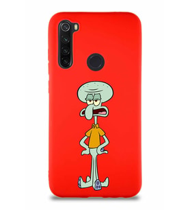 Xiaomi Redmi Note 8 Soft Premier Kapak Squidward Dokunaç Tasarımlı Silikon Kılıf - Kırmızı (Şeffaf)