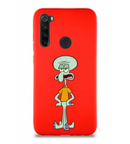 Xiaomi Redmi Note 8 Soft Premier Kapak Squidward Dokunaç Tasarımlı Silikon Kılıf - Kırmızı (Şeffaf)
