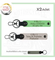 Hız Severlere Özel, İsim Plaka ve 0 Rh (-) Kan Grubu Yazılı Deri x2' li Anahtarlık, Pudra-F Yeşil-Gr (Çok Renkli)