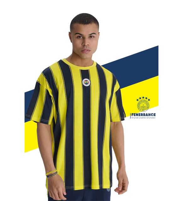 Fenerbahçe Orijinal Lisanslı Sarı Lacivert Çubuklu Erkek T-Shirt 