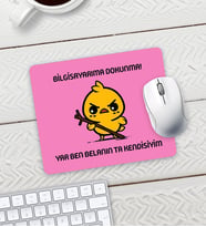 Pembe Renk Belalı Civciv Bilgisayarıma Dokunma Baskılı Mouse Pad 23x19cm Fare Altlığı Kaydırmaz Taban