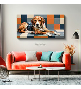 Yatay Panoramik Kanvas Tablo Mozaik Köpek Hayvan Tablosu Ev Ofis Duvar Dekoru