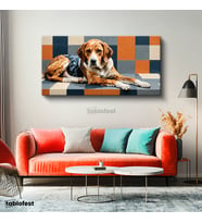 Yatay Panoramik Kanvas Tablo Mozaik Köpek Hayvan Tablosu Ev Ofis Duvar Dekoru