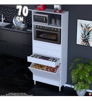 Eliusta Kumsal 70 cm Fırın Dolabı Beyaz 3 Çekmeceli Sepetli Çok Amaçlı Mutfak Kiler Dolabı 70x194x32 cm