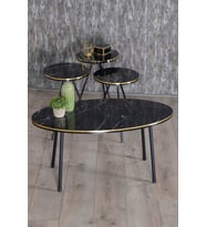 Zigon Sehpa Ve Orta Sehpa Elips Set Siyah Metal Ayak Çift Altın Bendir
