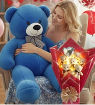 90 Cm Peluş Ayı ve LED Işıklı Romantik Balonlu Sütlü Kahve Ayıcık Buketi Anneler Günü Doğüm Günü Hediyesi (Koyu Mavi)