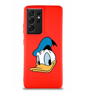 Samsung Galaxy S21 Ultra Soft Premier Kapak Donald Duck-B Tasarımlı Silikon Kılıf - Kırmızı (Şeffaf)