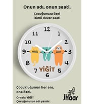 İsme Özel Sevimli Hayvanlar Çocuk Odası Duvar Saati Orta Boy 30 cm Beyaz Camlı Sessiz